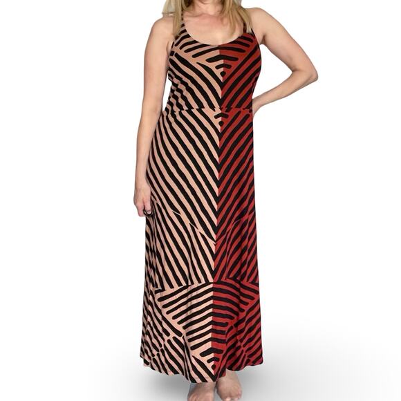 Ann Taylor Loft Maxi Dress M Rust Tan Racerback Jersey Summer Style - Picture 1 of 11